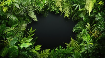 Green Plants Frame Empty Black Background