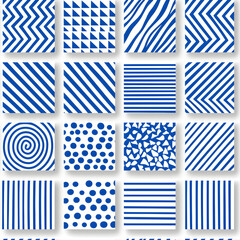 Blue and white tile geometric shapes pattern