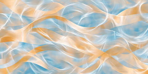 Obraz premium A seamless modern wave background with blurred golden light streaks and soft-focus curves in chambray blue and peach fuzz, creating a sense of movement.