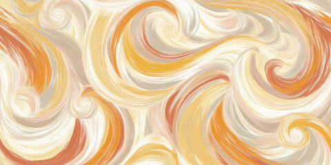 A non-seamless textured background with swirling brushstrokes in pastel peach fuzz, sunshine yellow, and burnt orange, forming a fluid artistic composition.