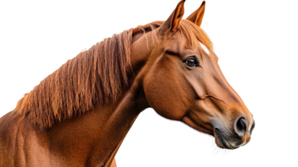 Majestic chestnut horse stands proudly against a bright background