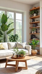 Fototapeta premium Cozy and modern living room with natural light.