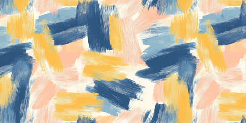 Naklejka premium A non-seamless artistic brushstroke pattern featuring energetic strokes in peach fuzz, sunshine yellow, and chambray blue, creating a lively movement effect.