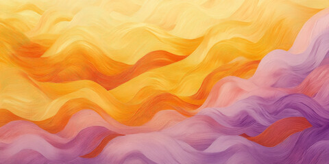 Obraz premium A non-seamless elegant wavy texture, with blurred transitions between sunshine yellow, burnt orange, and pastel lilac, evoking a warm nostalgic feeling.