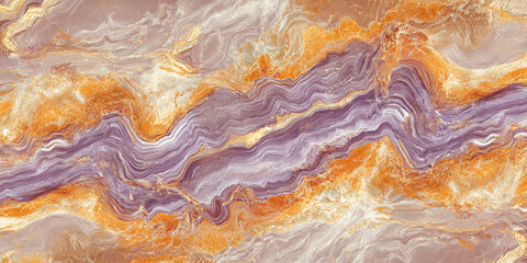 Obraz premium A seamless abstract marble background, with flowing ink-like waves in burnt orange, lilac, and gold, creating an elegant natural stone texture.