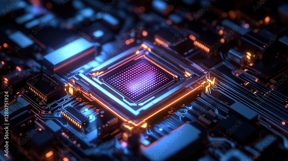 Poster nanotech-enhanced microchip, reducing size while exponentially increasing processing power.