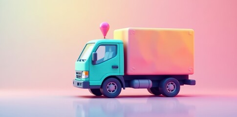 Pastel delivery truck icon, location pin Logistics concept , freight, location