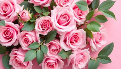 Fototapeta premium Pink roses bouquet, delicate petals, soft focus, romantic floral arrangement