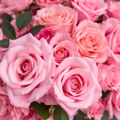 Obraz premium Pink roses bouquet, delicate petals, soft focus, romantic floral arrangement