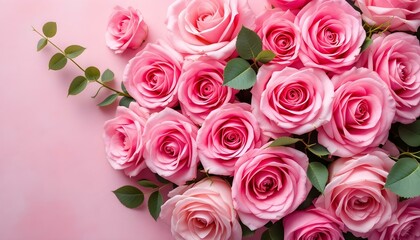 Pink roses bouquet, delicate petals, soft focus, romantic floral arrangement