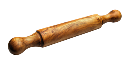 Simple wooden rolling pin resting on a kitchen surface after a baking session