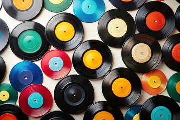 Colorful Vintage Vinyl Records Abstract Music Background - Stock Photo