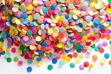 Festive Confetti Circles Cascade on White Background - Cheerful Celebration Stock Photo