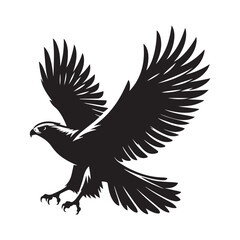 Red-tailed Hawk bird Silhouette Vector Illustration, Solid White Background.