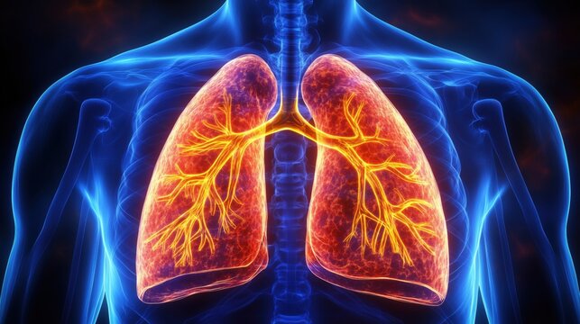 This illustration showcases the human lungs, highlighting their intricate anatomy and respiratory functions. The vibrant colors accentuate the structure within a scientific backdrop
