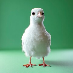 Obraz premium Adorable Fluffy White Baby Bird on Green Background