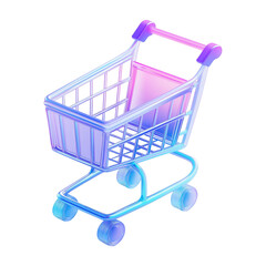 3d shopping cart icon holographic gradient effect on isolated transparent background