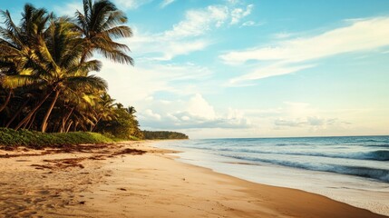 Tropical beach, palm trees, ocean, sunrise/sunset