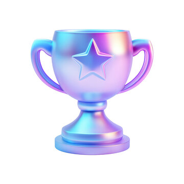 Trophy cup 3d icon holographic gradient effect on isolated transparent background