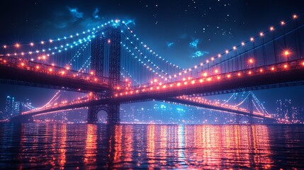 Obraz premium a futuristic bridge with a neon effect over the bay 