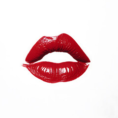 Obraz premium Red lipstick kiss isolated on white background
