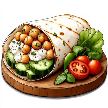 Delicioso wrap integral relleno de garbanzos y vegetales frescos, ideal para una comida saludable en cualquier momento