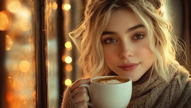 Golden Hour Coffee: A Cozy Winter Portrait