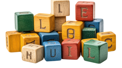 Colorful wooden blocks create a playful atmosphere for creative learning activities