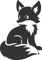 A baby fox sitting with big ears and a fluffy tail vector animal silhouette