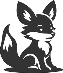 A baby fox sitting with big ears and a fluffy tail vector animal silhouette