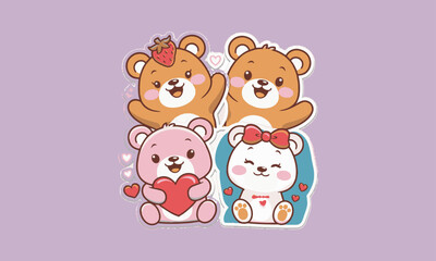 A modern vector illustration of four cute cartoon bears, easily editable