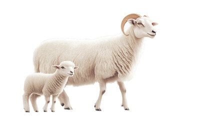Fototapeta premium Standing ewe and lamb on a transparent background.