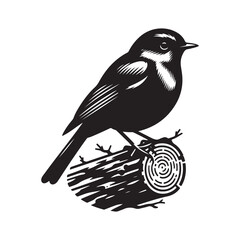 Robin bird Silhouette Vector Illustration, Solid White Background.