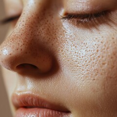 Close-up of a person's nose and lips, with visible pores