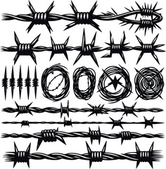 Trendy Minimal Barbed wire Set Collection In Geometric Silhouette vector Style, Silhouette Style