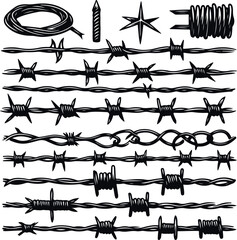 Trendy Minimal Barbed wire Set Collection In Geometric Silhouette vector Style, Silhouette Style