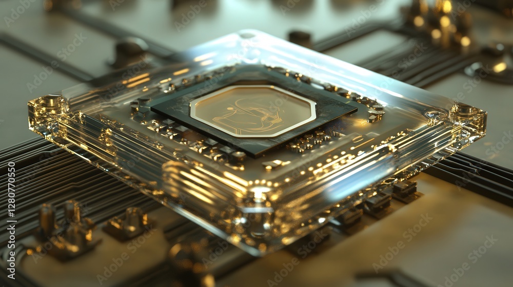 Poster microchip, designed to interface directly with brain signals, offering enhanced cognition and real-t