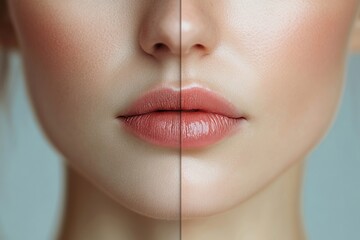 Cosmetologist holding syringe near woman's chin, beauty injections with fillers for chin shape correction, procedure chin contouring