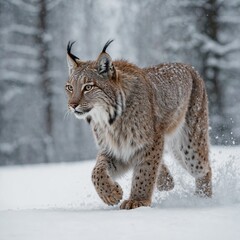 Fototapeta premium A lynx’s paws in motion, as it runs across a pristine white background.