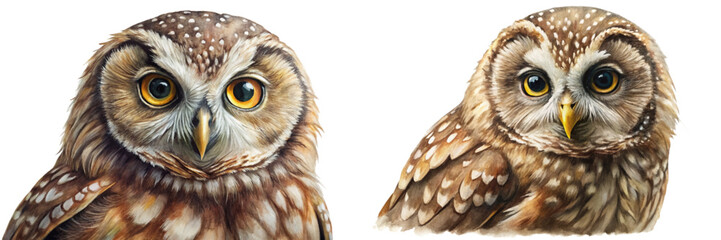 ** Realistic owl portraits, detailed feathers, vibrant eyes, wildlife art, nature illustration, animal lovers, decorative artwork.

**