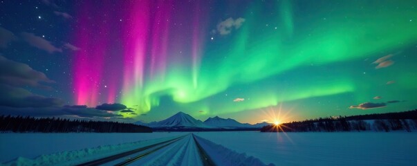 Emerald, violet, and crimson aurora borealis paint the night sky , nature, purple