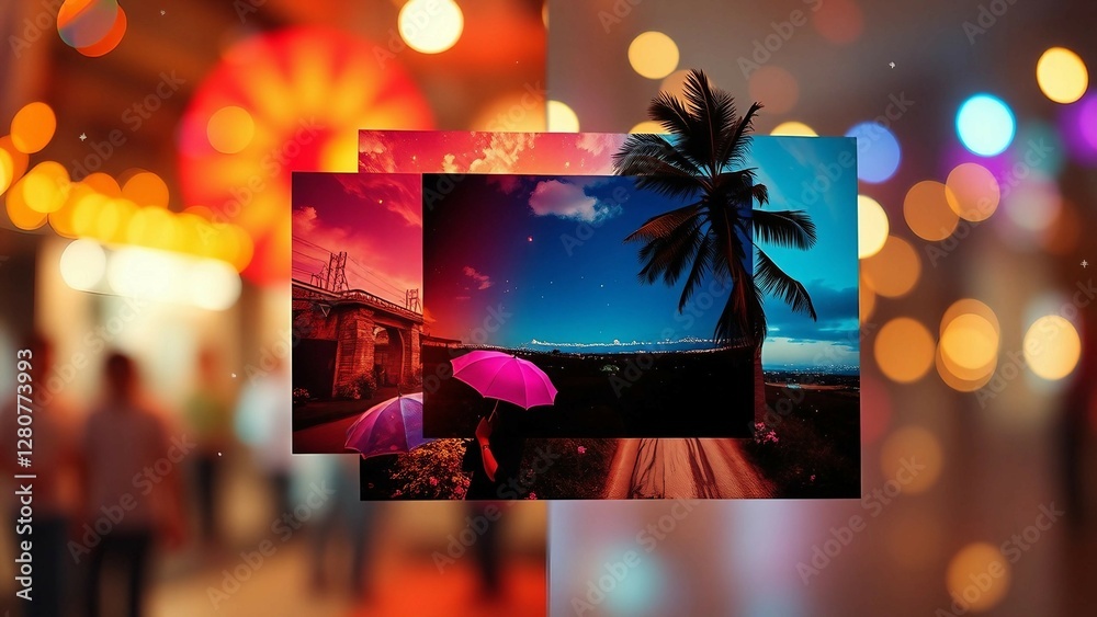 Fototapete surreal collage with vibrant imagery element set on transparent background