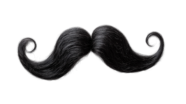 Stylish black mustache with elegant curls showcasing vibrant texture and design in a playful manner