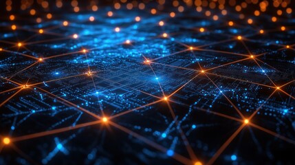 Global network, digital connections, glowing nodes, dark background, technology illustration