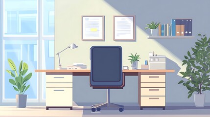 Sunlit Modern Office Workspace With Plants And Desk