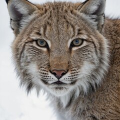 Obraz premium A baby lynx, with its soft fur and curious expression, against a pure white backdrop.