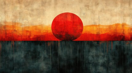 Red sun abstract art sunset landscape design
