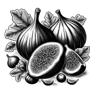 black and white figs with leaves clip art preview