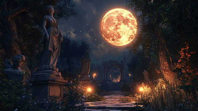 A cursed garden where statues come to life under the moon s glow