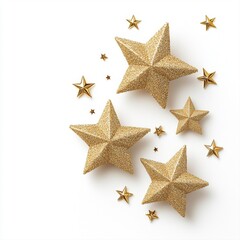 Fototapeta premium Cluster of shimmering gold stars glowing softly on a white background for decorative use